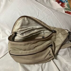 Free People Cream Leather Crossbody Belt Bag